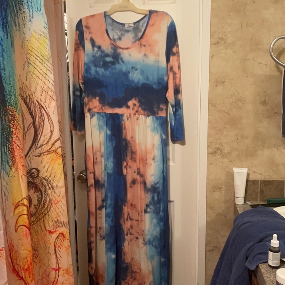 3/4 sleeve multicolor maxi dress 3x